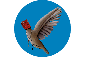 Silverpark Vogel mit Uhr und Schlüssel im René Magritte Stil blau